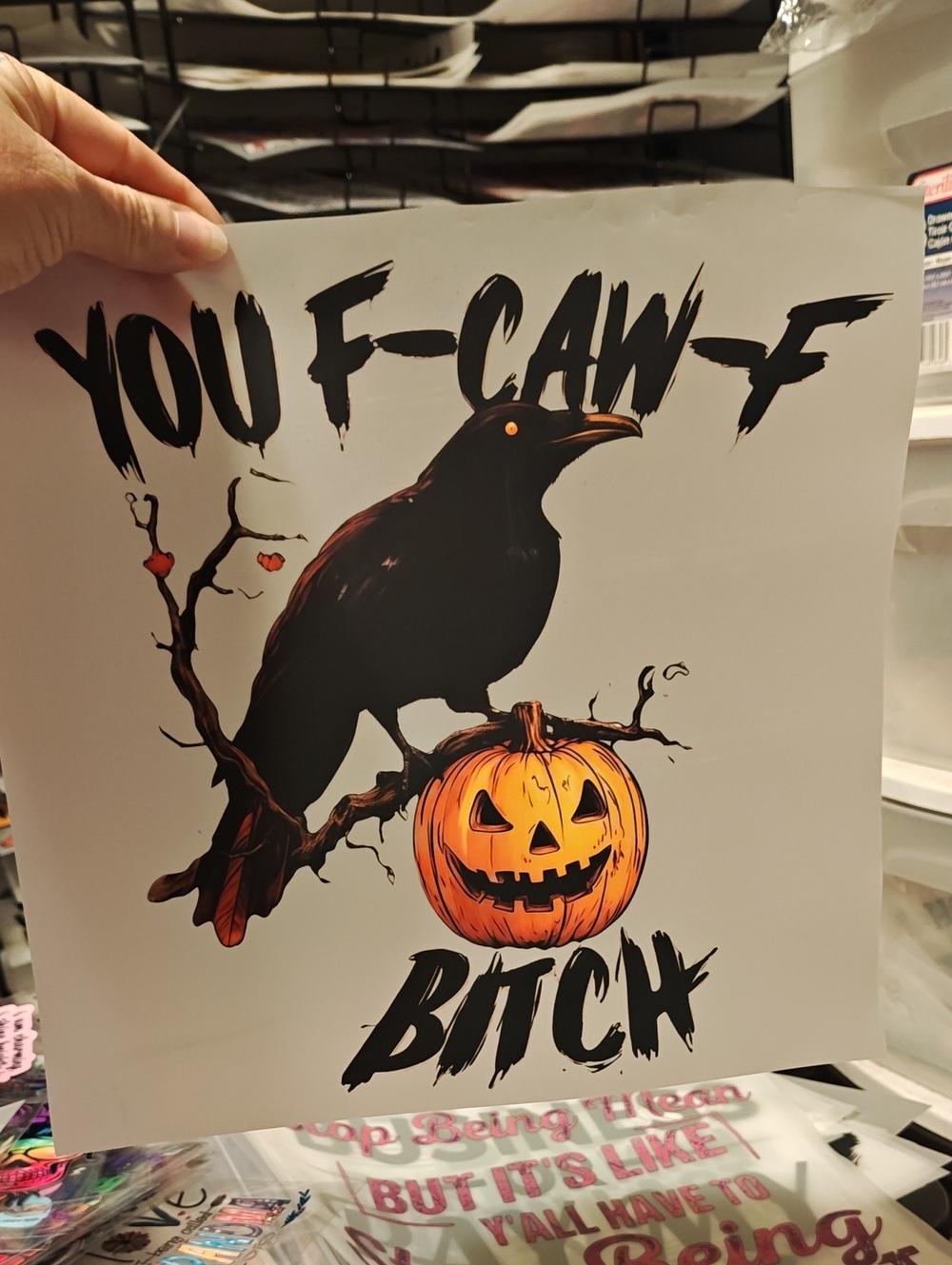 Halloween Crow & Pumpkin  DTF Transfer- Black and Orange